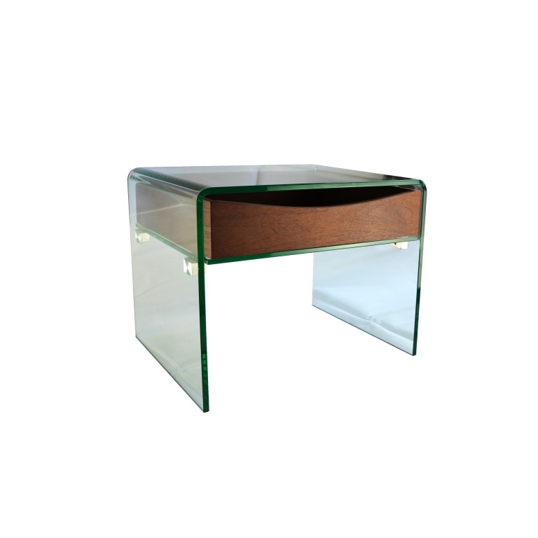 Glass Side Table With Wooden Drawer