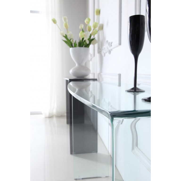 Curved clear glass console table - Glass Tables Online