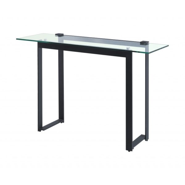 black metal framed clear glass console table - Glass Tables Online