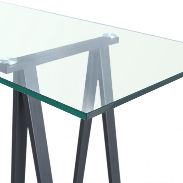 Clear glass console on trestle legs - Glass Tables Online