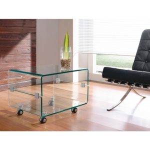 Clear glass Coffee table on caster wheels - Glass Tables Online