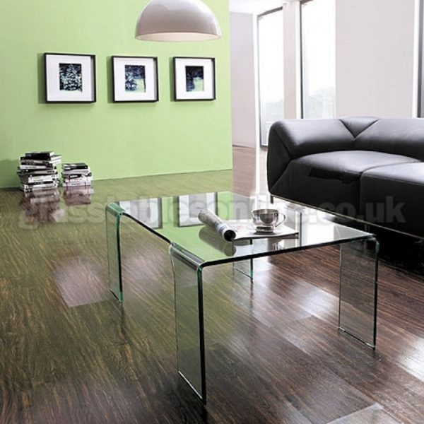 Clear glass coffee table on legs - Glass Tables Online