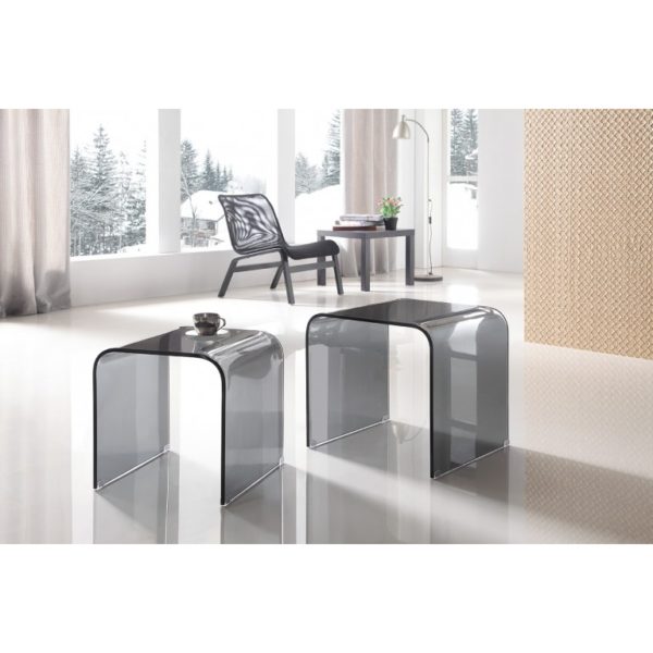 Nested smoked grey glass side tables