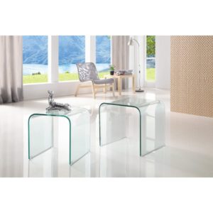 Glass Nest of Two Curved Tables