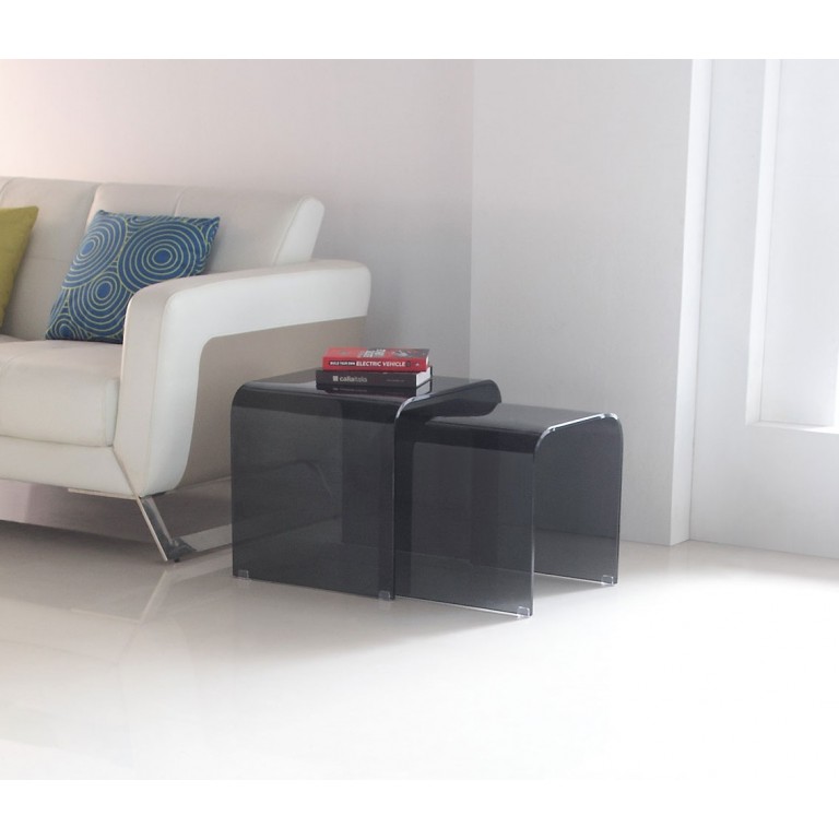 Nested smoked grey glass side tables