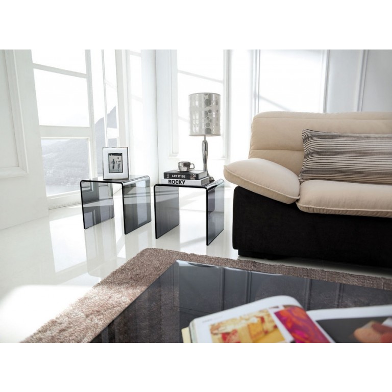 Pair of smoked grey glass side tables - Glass Tables Online