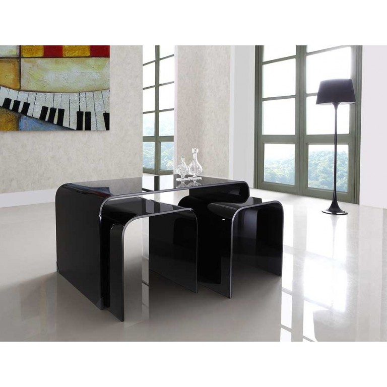 long black glass nested curved tables