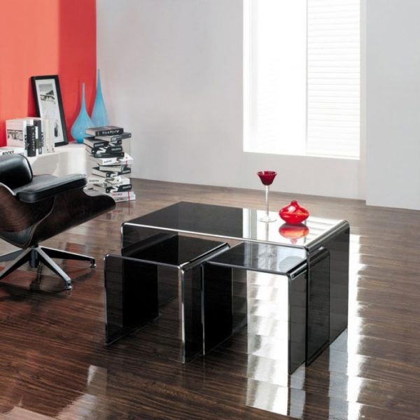 Long smoked grey glass nested tables
