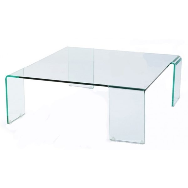Large square clear glass coffee table on legs
