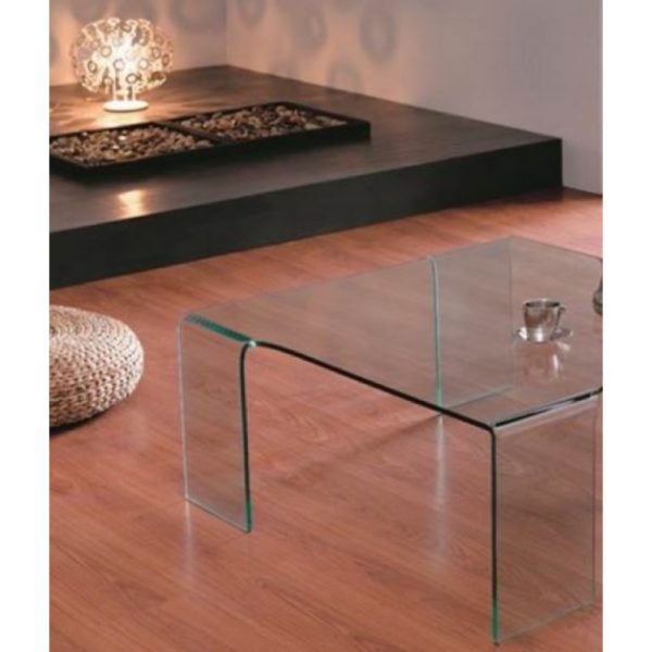 Large square clear glass coffee table on legs
