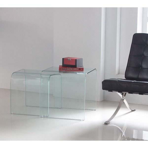 Curved clear glass nested tables