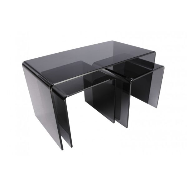 Long smoked grey glass nested tables