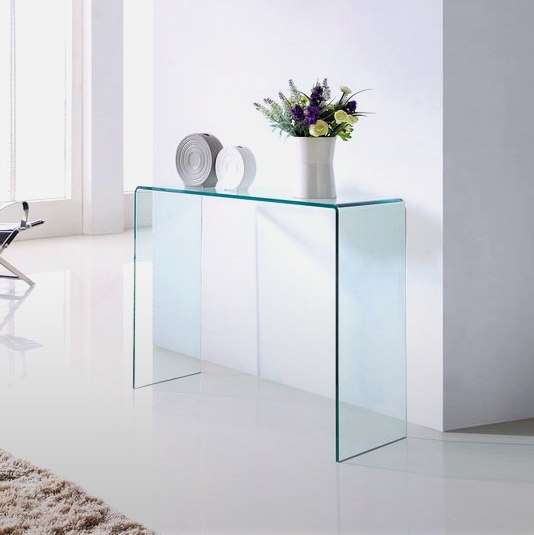 Clear glass large console table